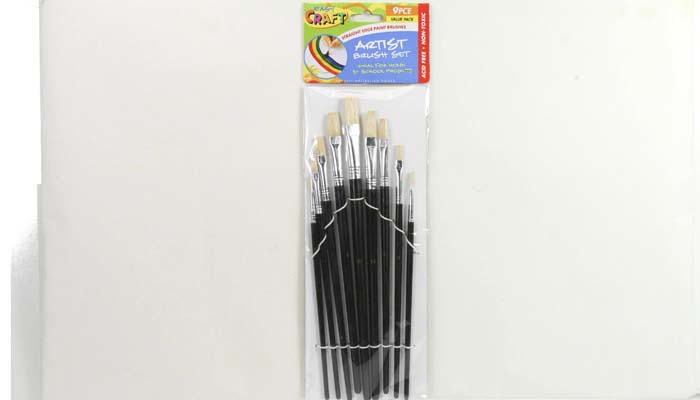 Paint Brush Set  9pce  Flat Brushes